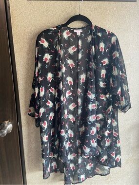 Lularoe unicorn printed kimono cover up small black alternative Whimsical